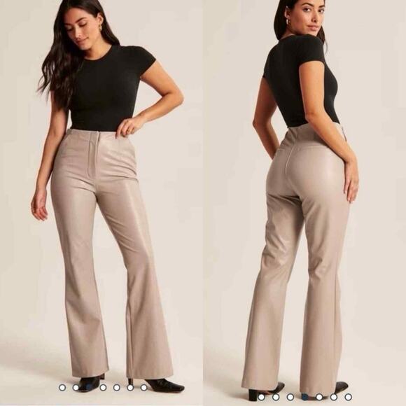 Abercrombie & Fitch Curve Love Vegan Leather Kick Flare Pants Tan/Beige Size 24 - Picture 1 of 8